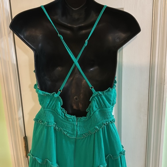 Lulus Summery Sweetness Green Ruffled Tiered Mini Dress Vacation Island Size L - Picture 3 of 5